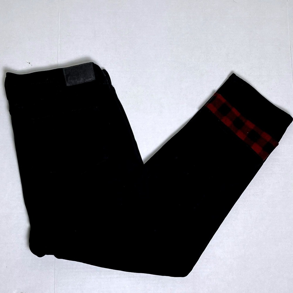 Eddie Bauer Flannel Lined Straight Jeans Mens 38x30 Black Buffalo Plaid Lining